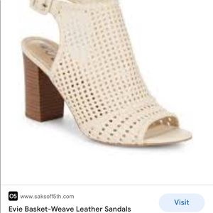 Sam Edelman Ivory heel sandal size 8, basket weave leather upper. Chunky heel
